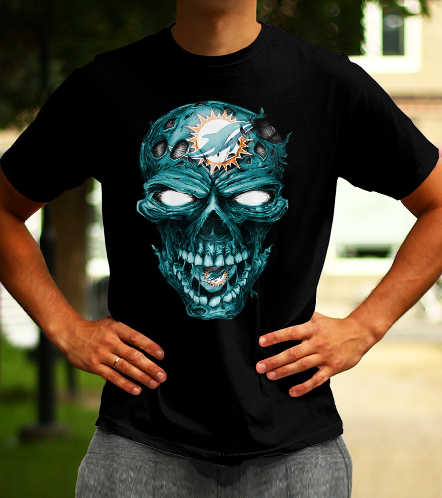 Skull Miami Dolphins Zombie Head T-Shirt