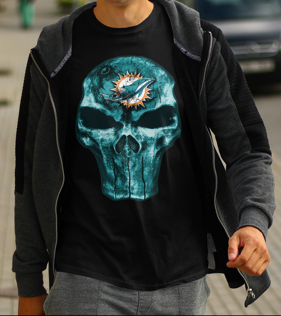 Skull Miami Dolphins Logo Fusion T-Shirt