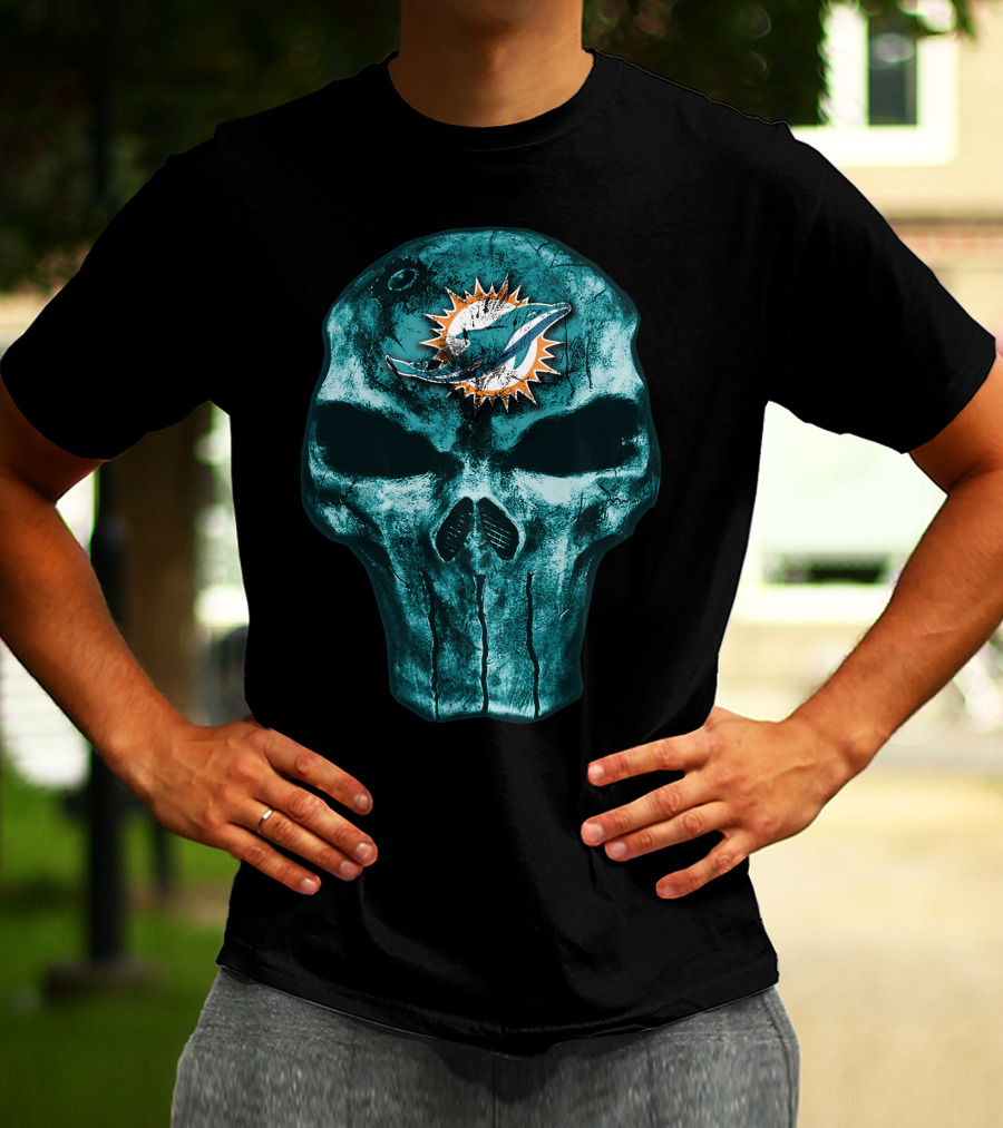 Skull Miami Dolphins Logo Fusion T-Shirt