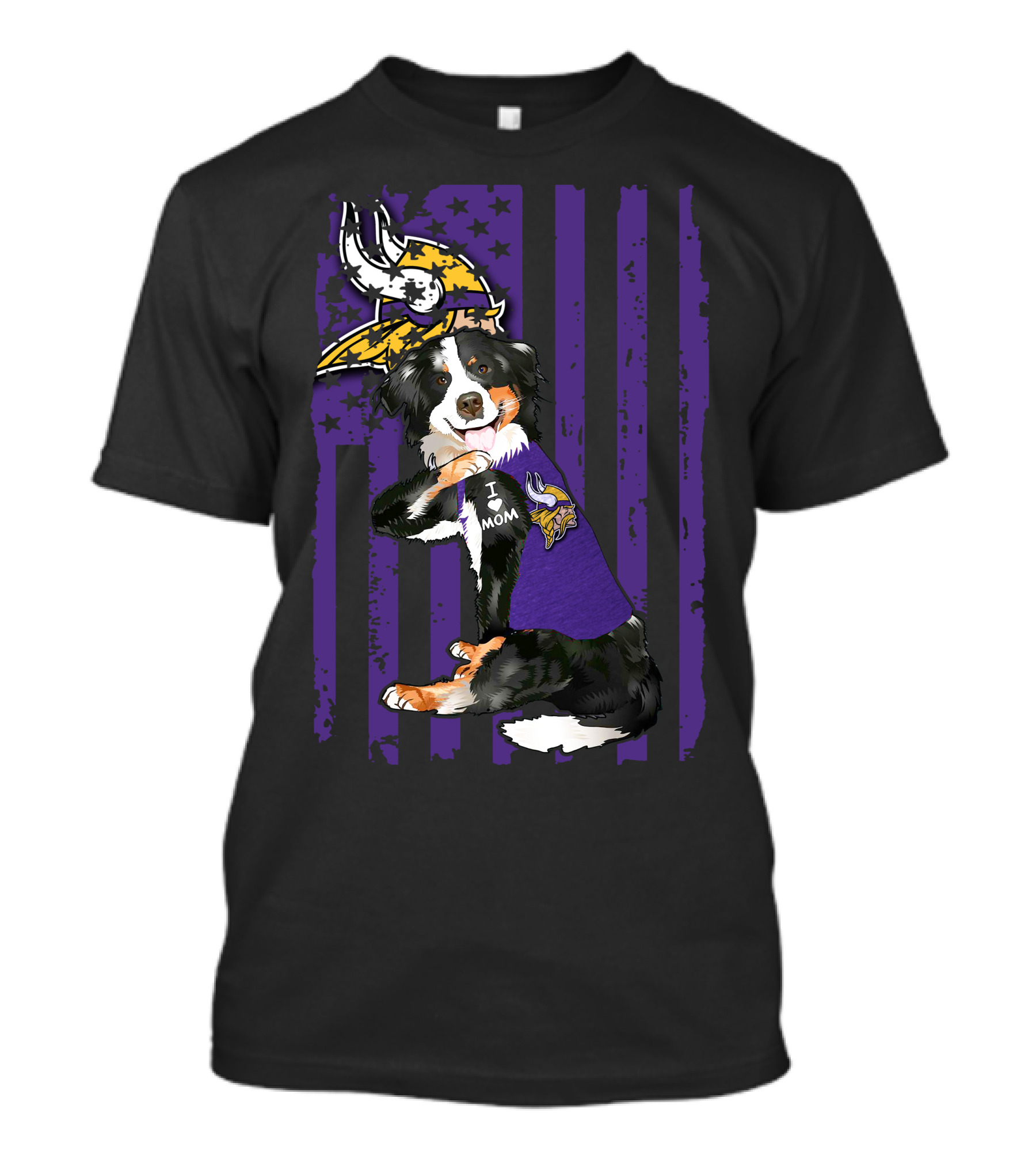I Love Mom Border Collie With Minnesota Vikings Flag Background T-Shirt