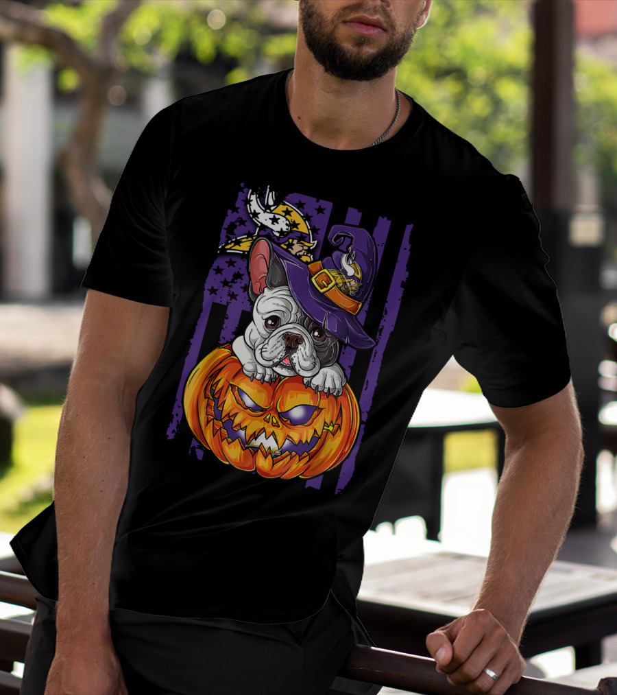 Hlw Bulldog Minnesota Vikings Witch Pumpkin Halloween T-Shirt