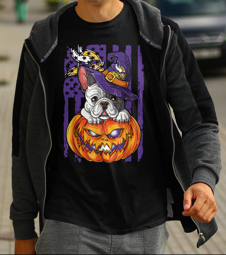 Hlw Bulldog Minnesota Vikings Witch Pumpkin Halloween T-Shirt