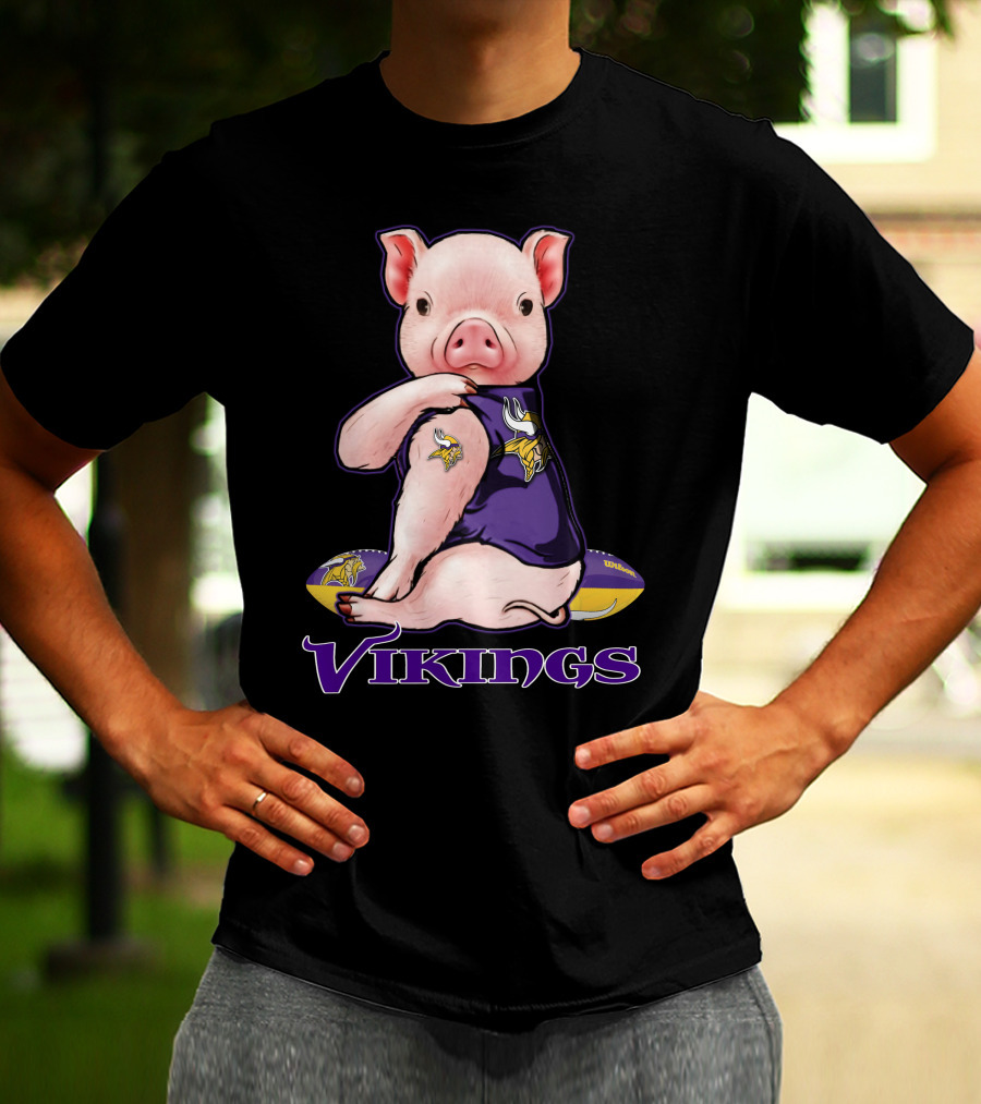 Pig In Minnesota Vikings Jersey With Football T-Shirt