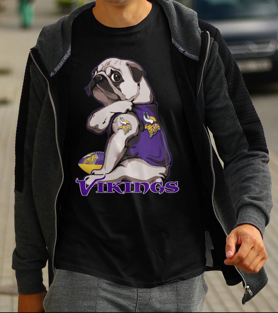 Pug Wearing Minnesota Vikings Jersey T-Shirt