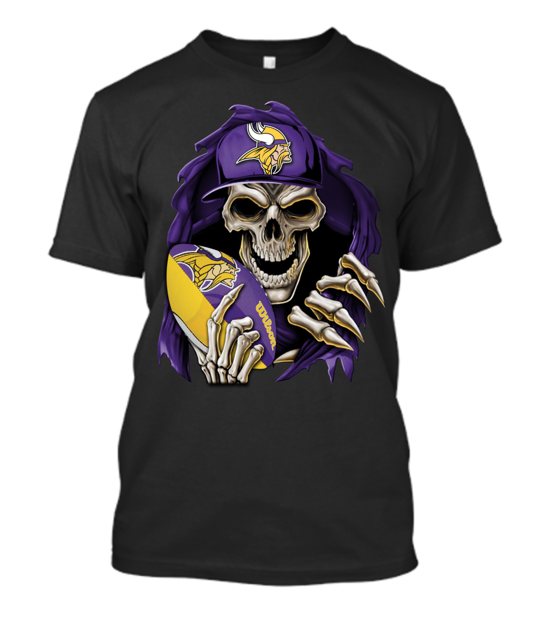 Minnesota Vikings Skull With Football And Cap T-Shirt