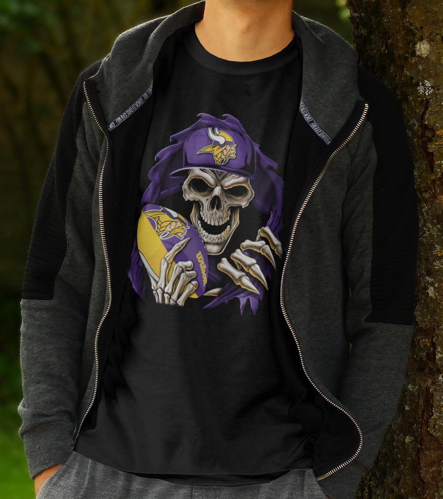 Minnesota Vikings Skull With Football And Cap T-Shirt