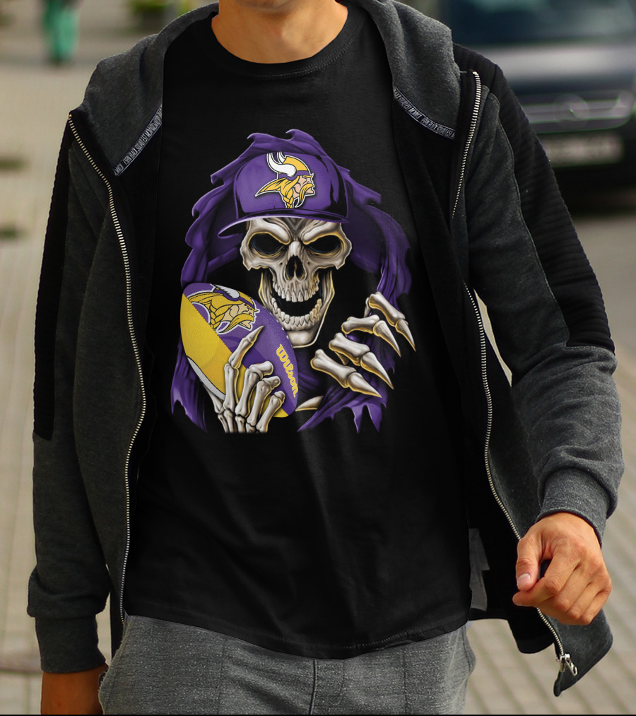 Minnesota Vikings Skull With Football And Cap T-Shirt
