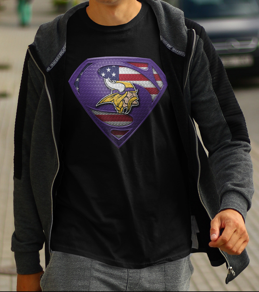 Minnesota Vikings American Flag Superman Shield T-Shirt