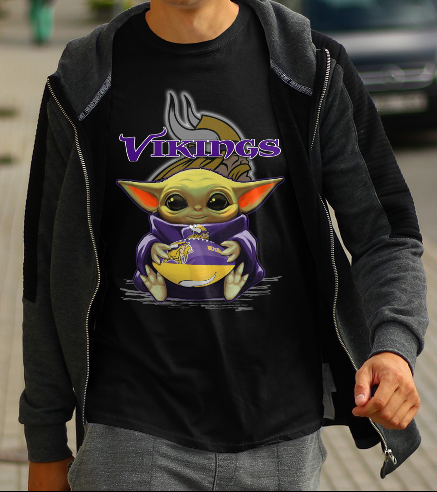 Yoda Holding Minnesota Vikings Football Baby Yoda Star Wars Crossover T-Shirt