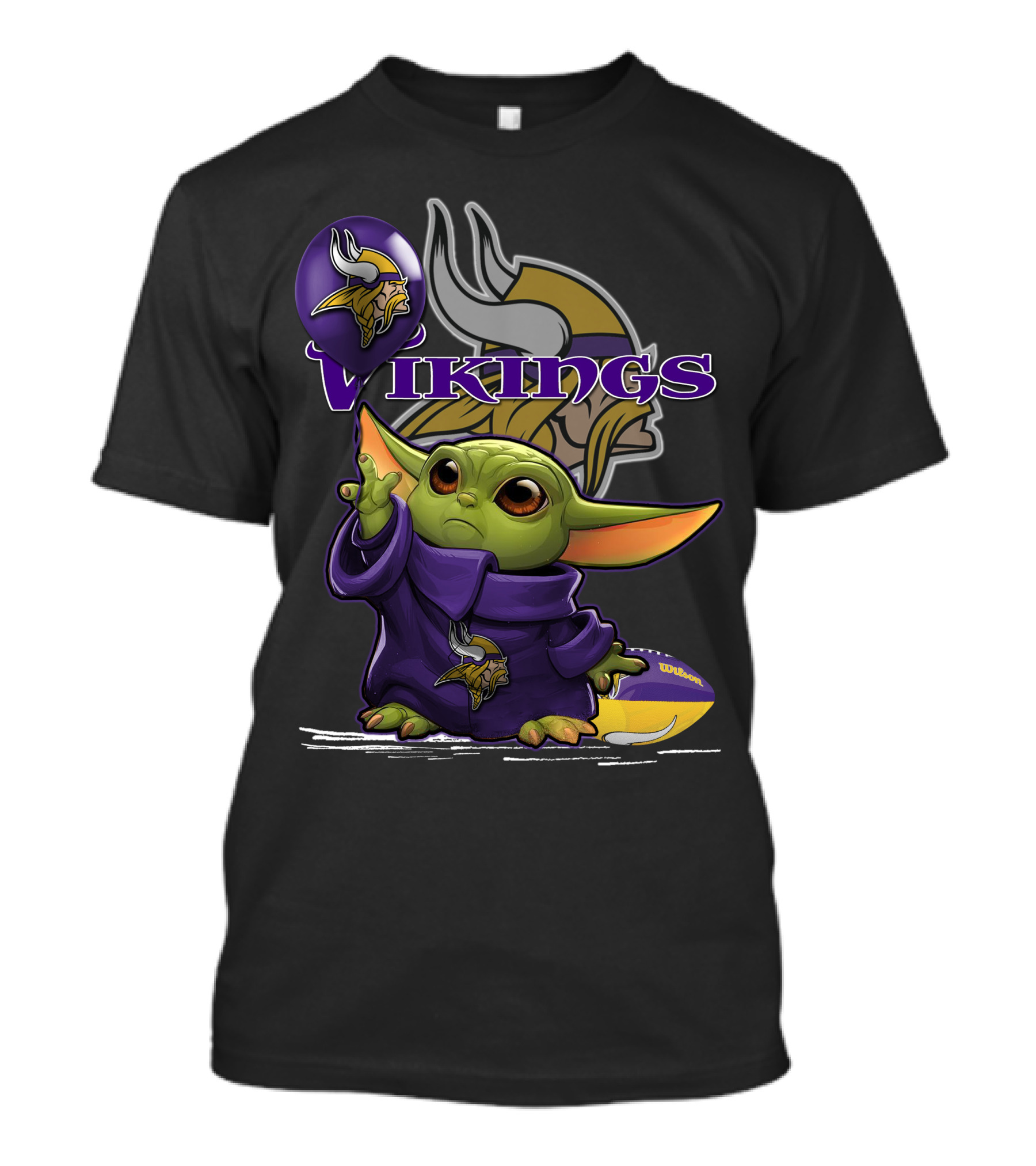 Yoda Holding Minnesota Vikings Football Helmet With Team T-Shirt
