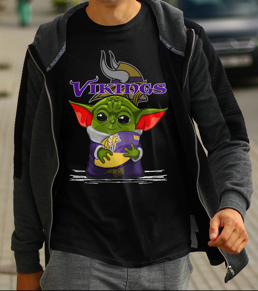 Vikings Baby Yoda Holding Minnesota Team Football T-Shirt