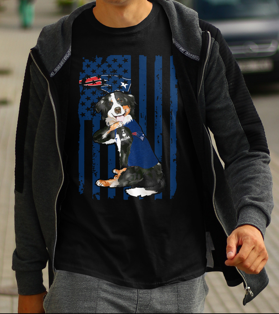 Border Collie I Love Mom New England Patriots USA Flag T-Shirt