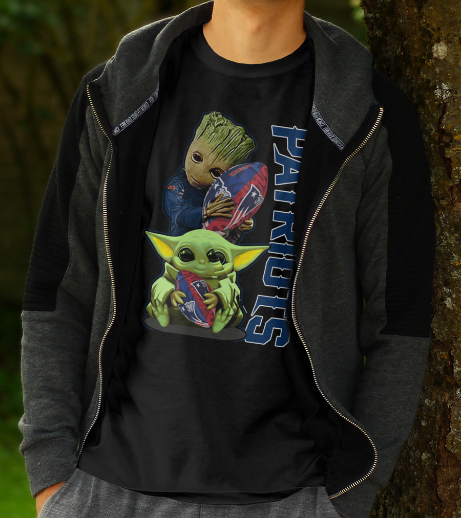 Grzd New England Patriots Baby Yoda And Groot Football Combo T-Shirt