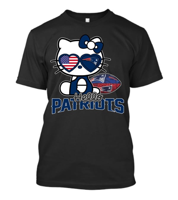 Hello Kitty New England Patriots Football Fan Icon With American Flag Sunglasses T-Shirt