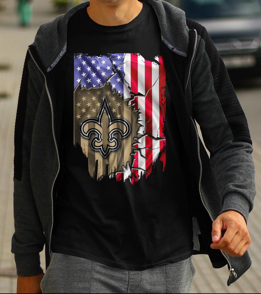 Flag V2 New Orleans Saints USA Flag Fleur-de-Lis T-Shirt