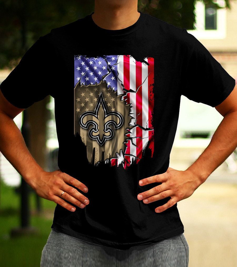 Flag V2 New Orleans Saints USA Flag Fleur-de-Lis T-Shirt