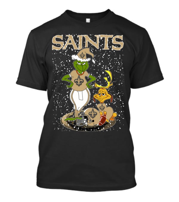 Grinchxmas New Orleans Saints Football Snowy Scene T-Shirt