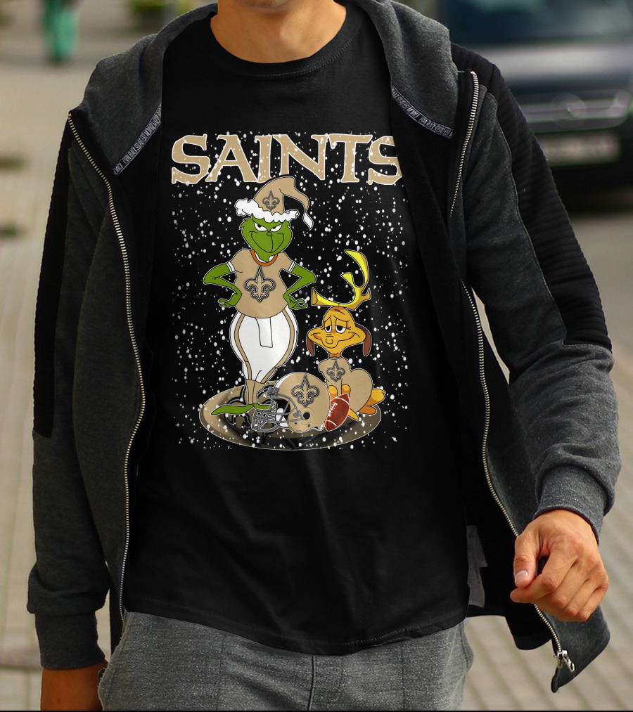 Grinchxmas New Orleans Saints Football Snowy Scene T-Shirt
