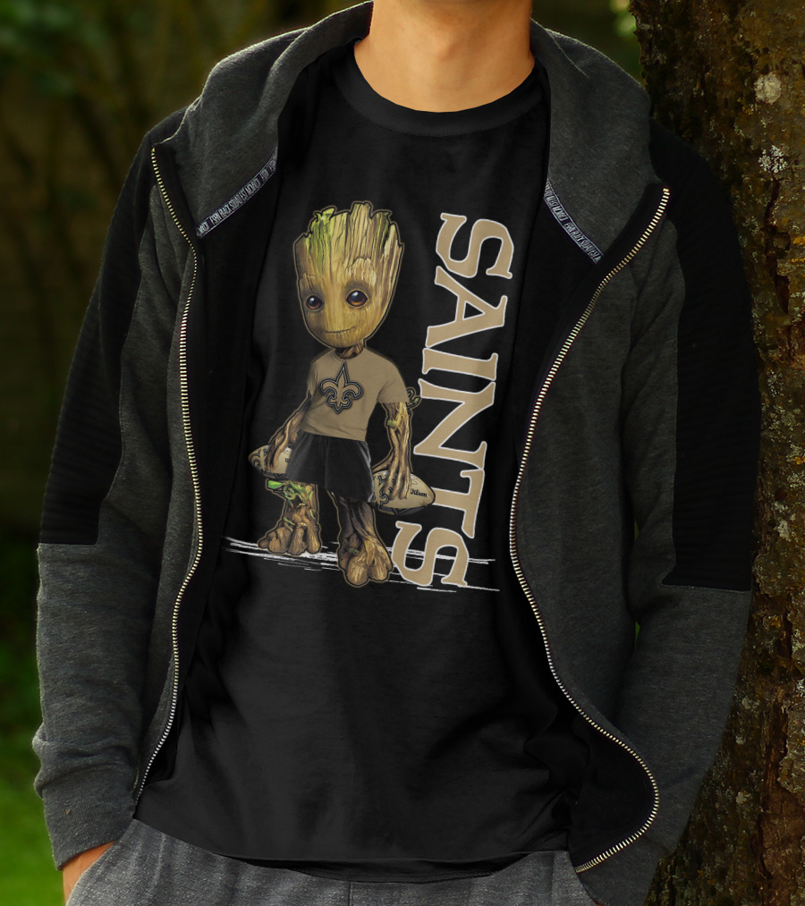 Groot New Orleans Saints Guardian With Fleur-de-Lis T-Shirt