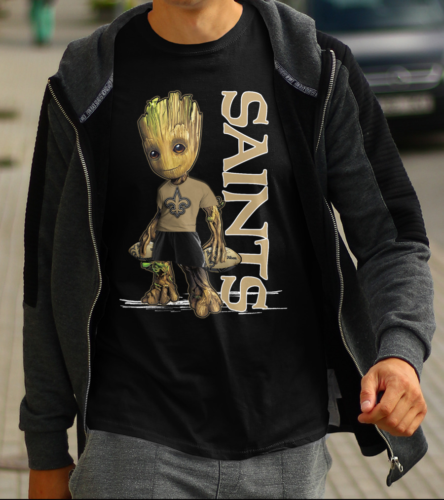 Groot New Orleans Saints Guardian With Fleur-de-Lis T-Shirt