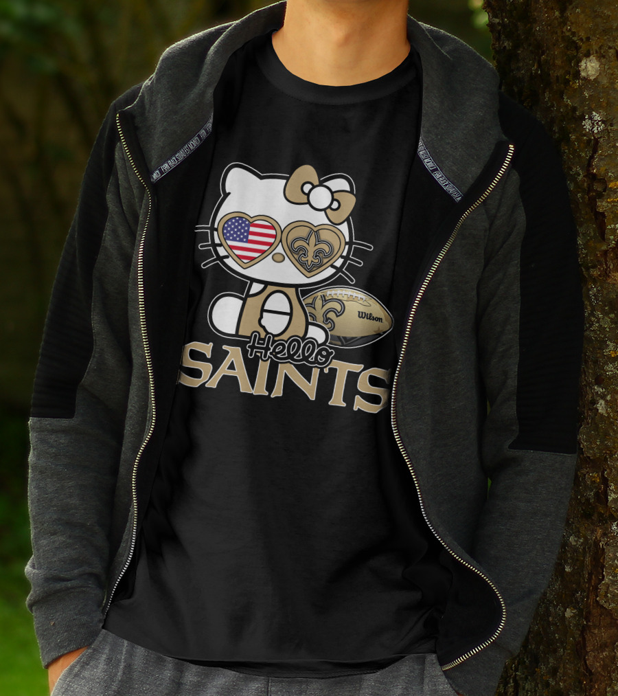 Hello Kitty American Flag Saints Football Wilson T-Shirt