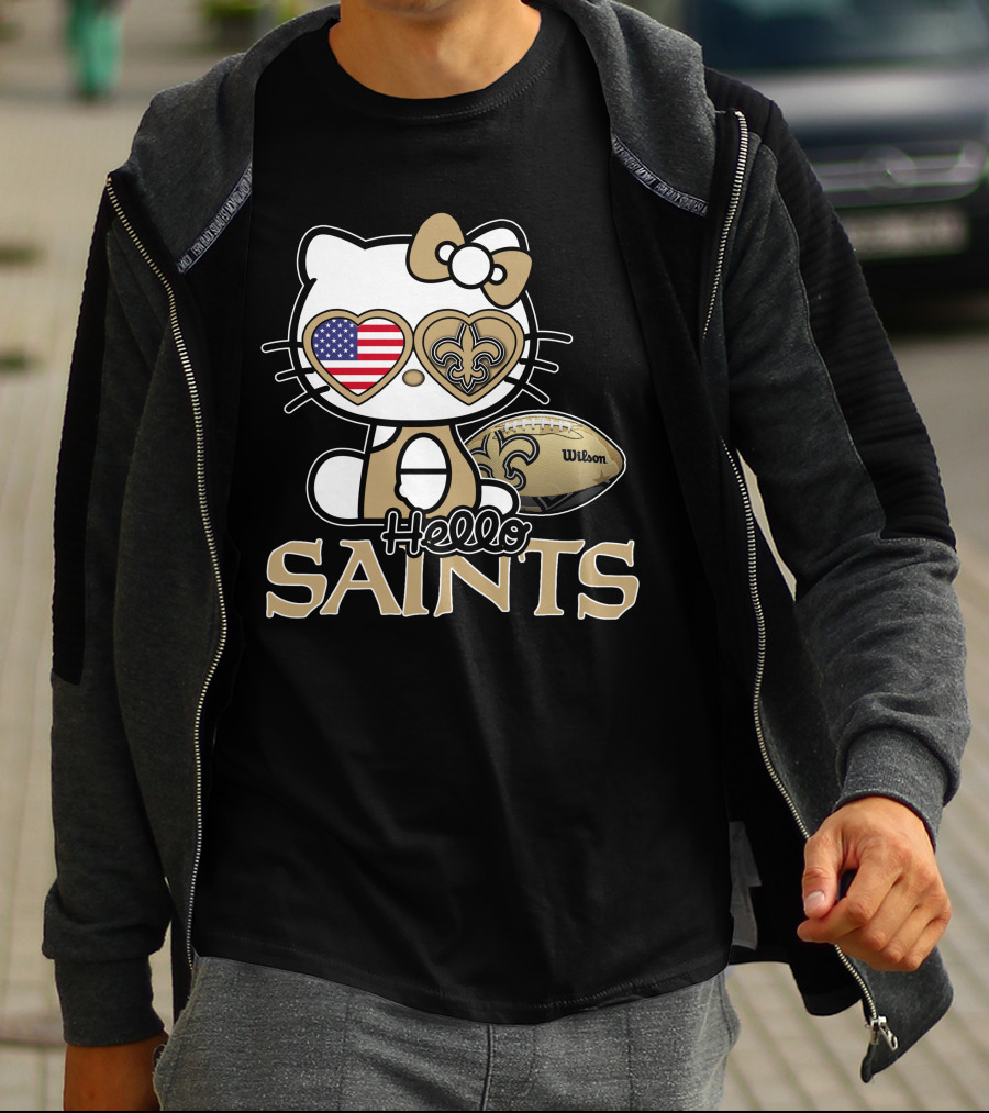 Hello Kitty American Flag Saints Football Wilson T-Shirt