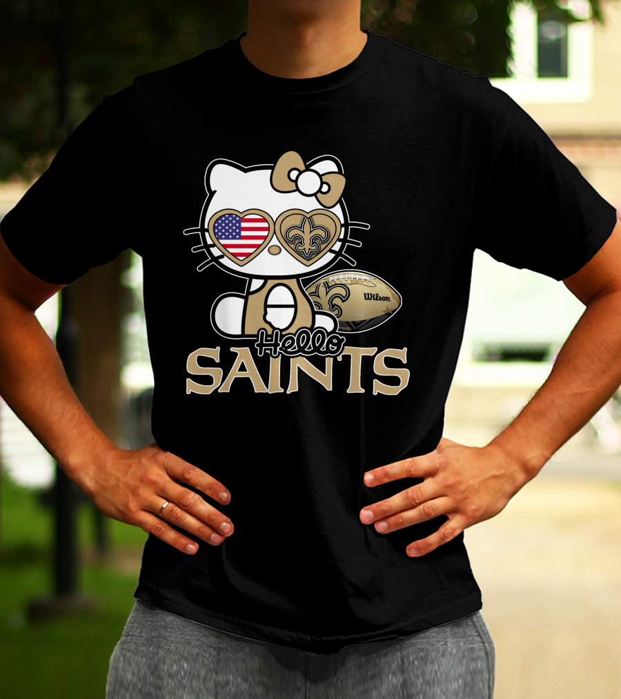 Hello Kitty American Flag Saints Football Wilson T-Shirt