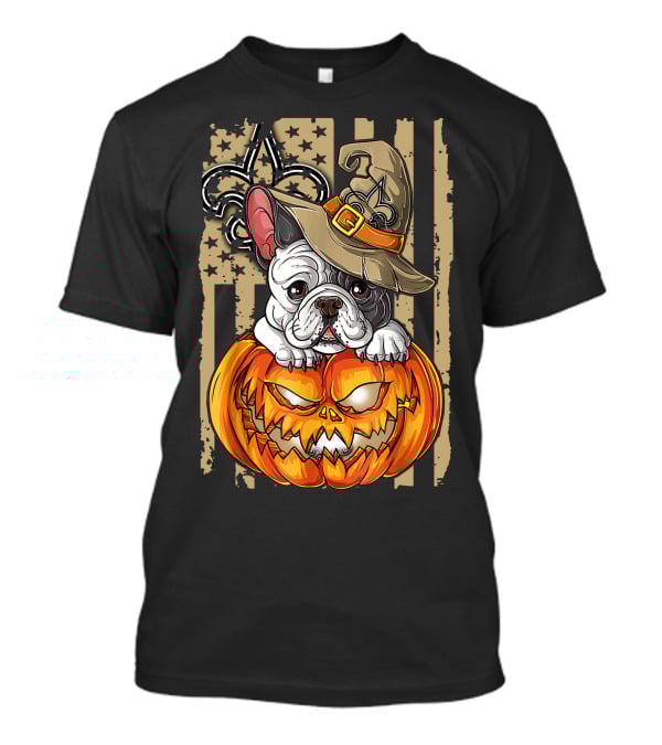 Hlw Bulldog New Orleans Saints Halloween Pumpkin Fleur-de-Lis T-Shirt