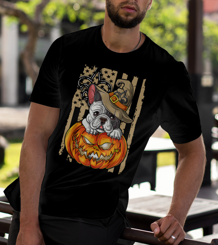Hlw Bulldog New Orleans Saints Halloween Pumpkin Fleur-de-Lis T-Shirt