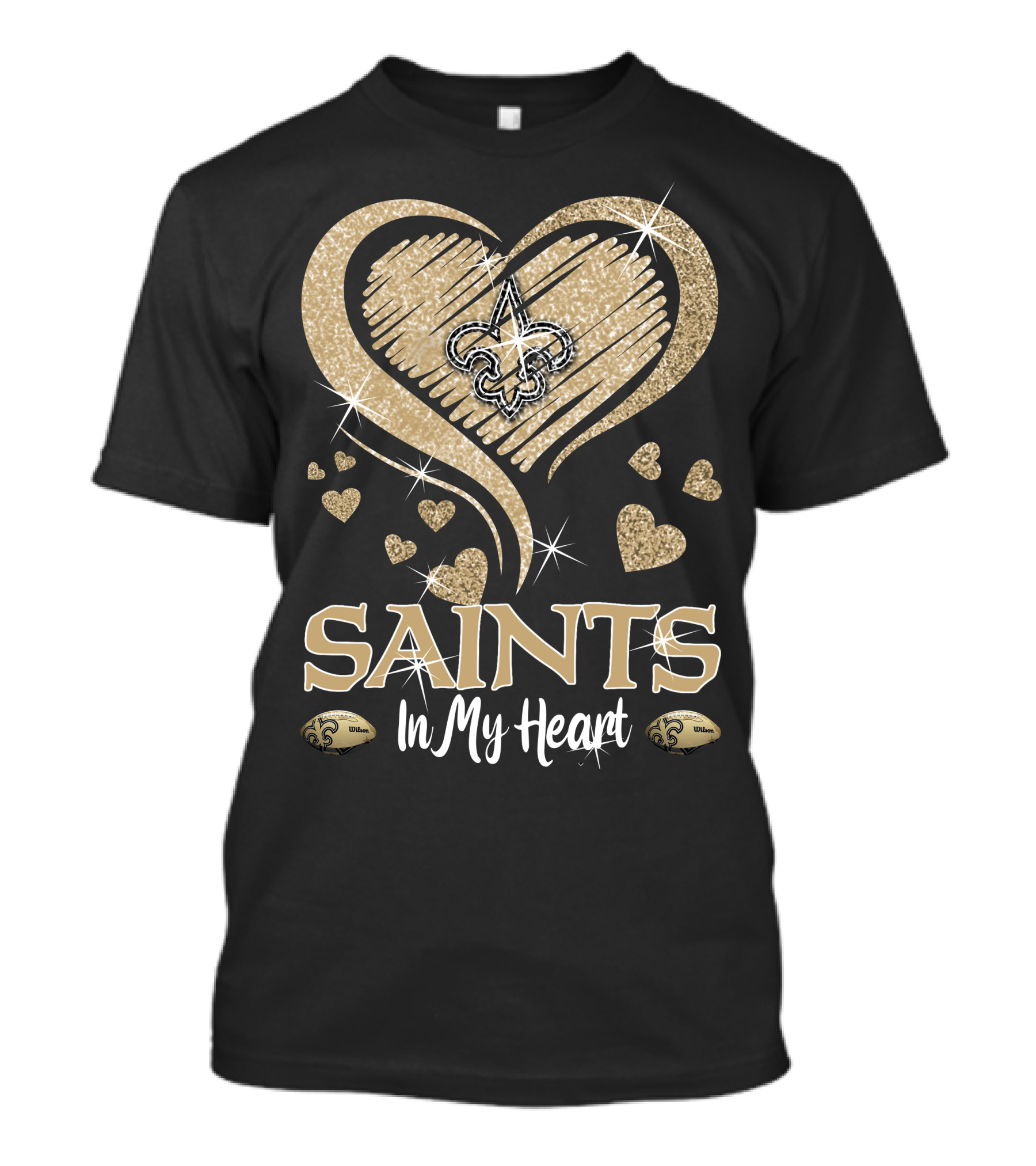 New Orleans Saints In My Heart Fleur-De-Lis Hearts Football T-Shirt