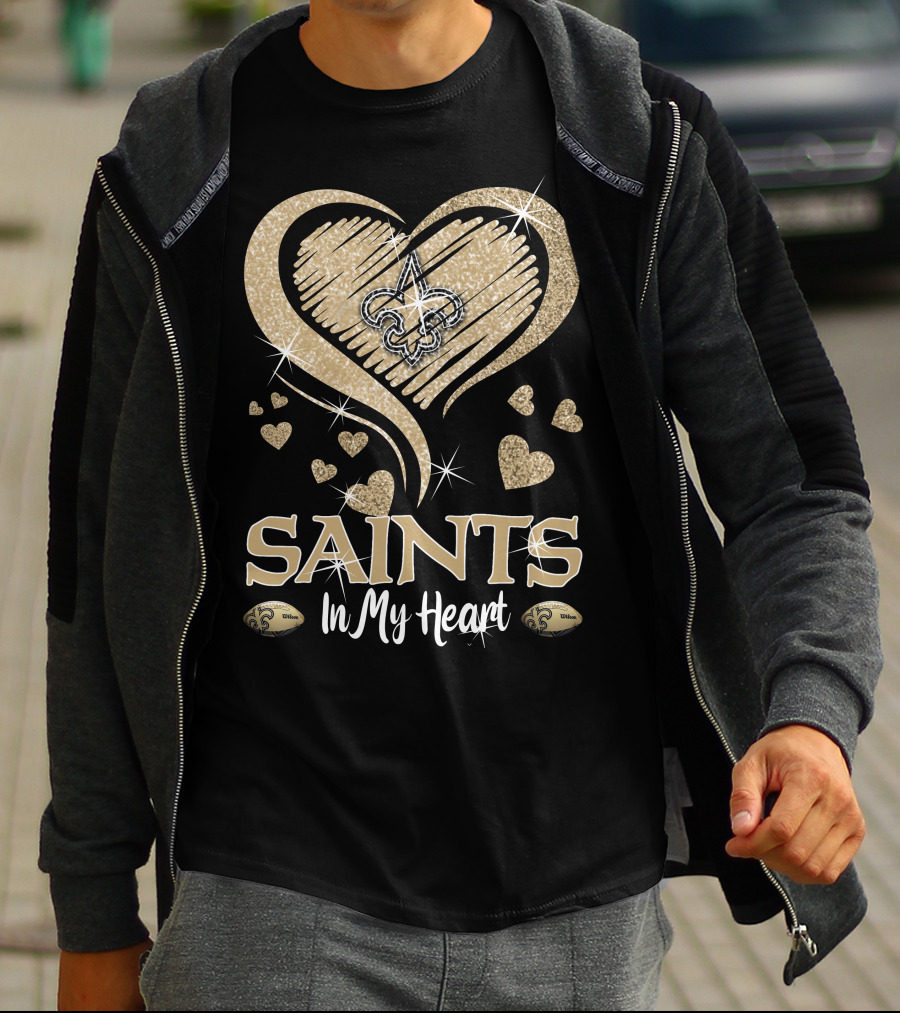New Orleans Saints In My Heart Fleur-De-Lis Hearts Football T-Shirt