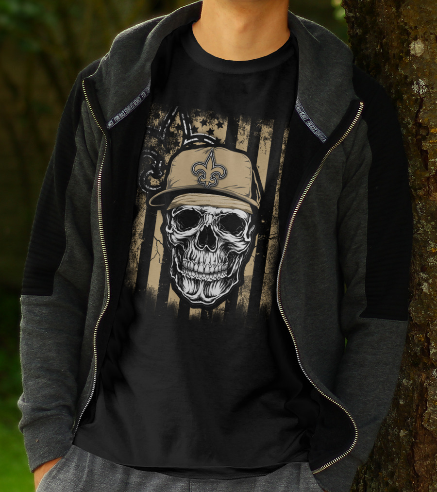 New Orleans Saints Skull With Fleur-de-lis Hat T-Shirt