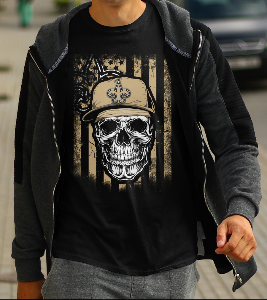 New Orleans Saints Skull With Fleur-de-lis Hat T-Shirt