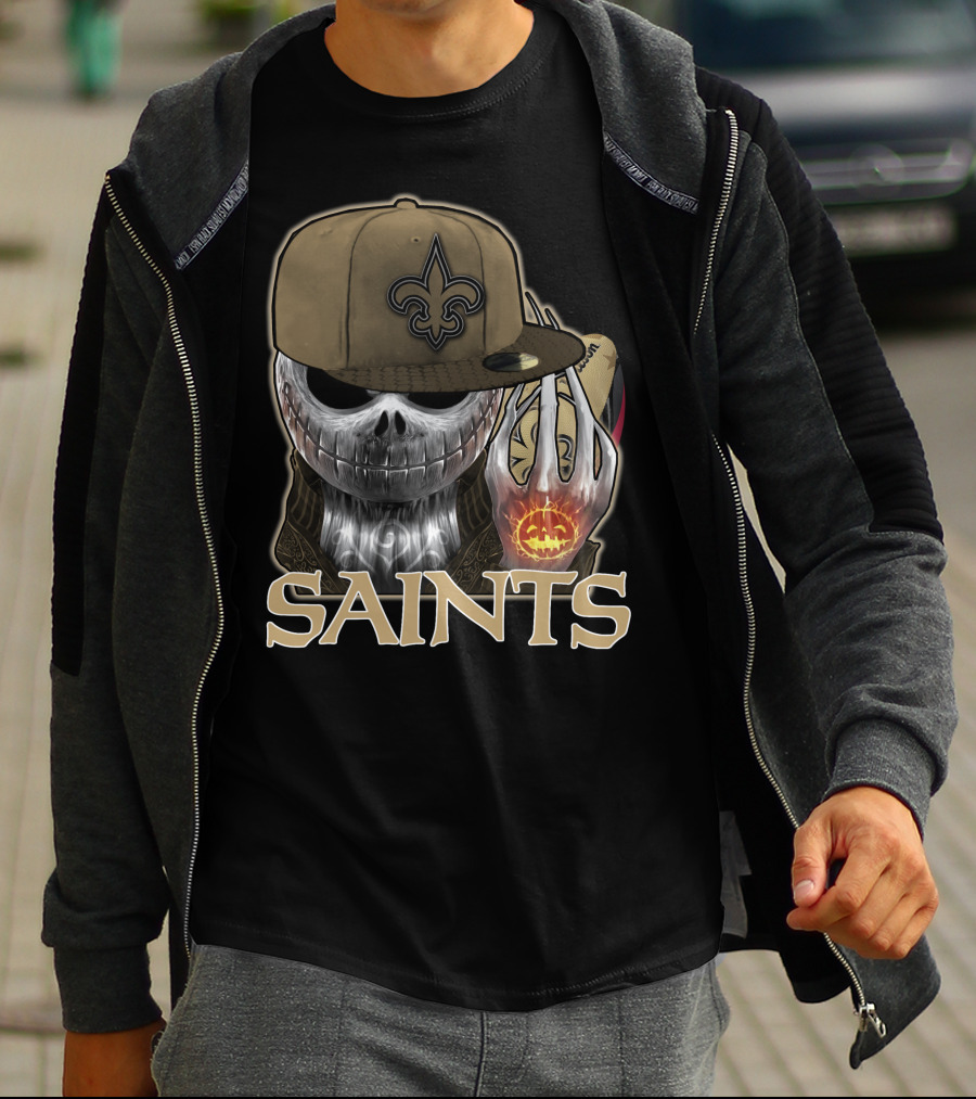 Jackskull New Orleans Saints Halloween Fleur-de-lis Pumpkin T-Shirt