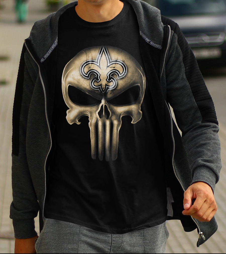 Skull V3 New Orleans Saints Fleur-de-Lis Punisher T-Shirt