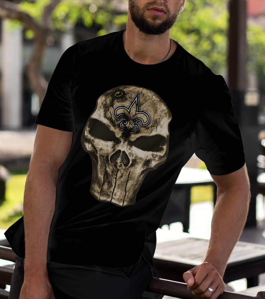 Skull V4 New Orleans Saints Fleur-De-Lis Emblem T-Shirt