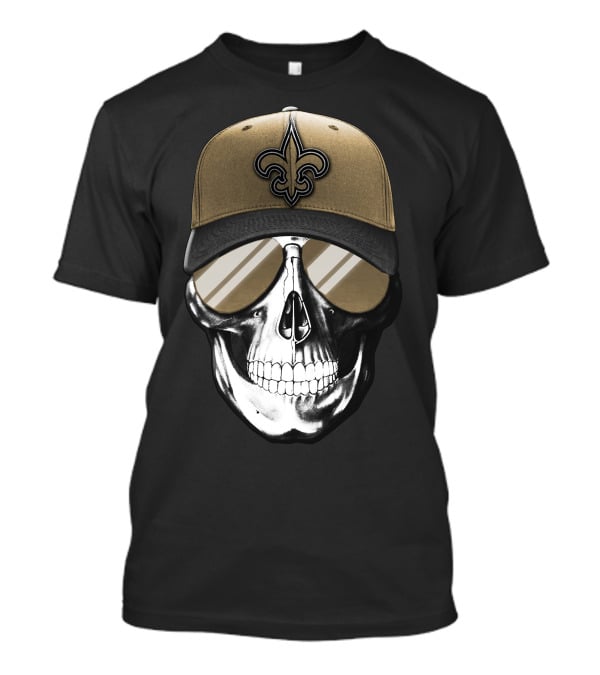Skull V7 New Orleans Saints Fleur-de-Lis Hat And Sunglasses T-Shirt