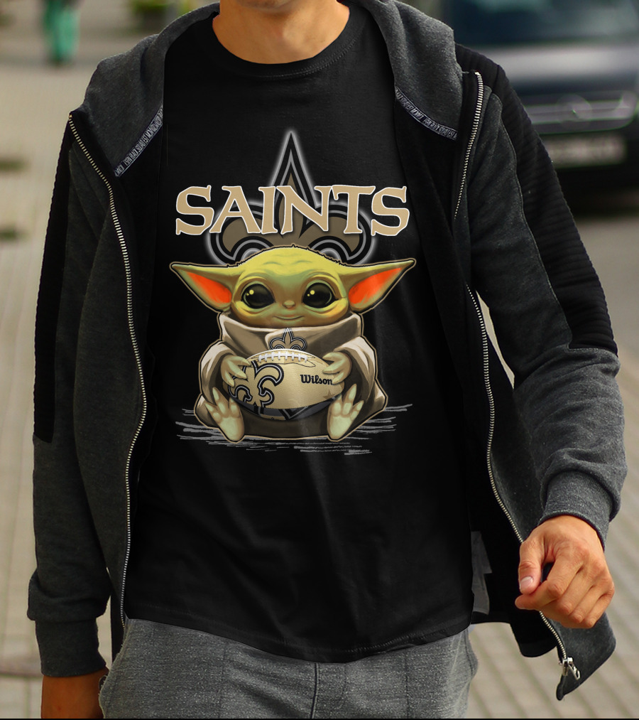 Yoda New Orleans Saints Holding Wilson Football With Fleur-de-Lis T-Shirt