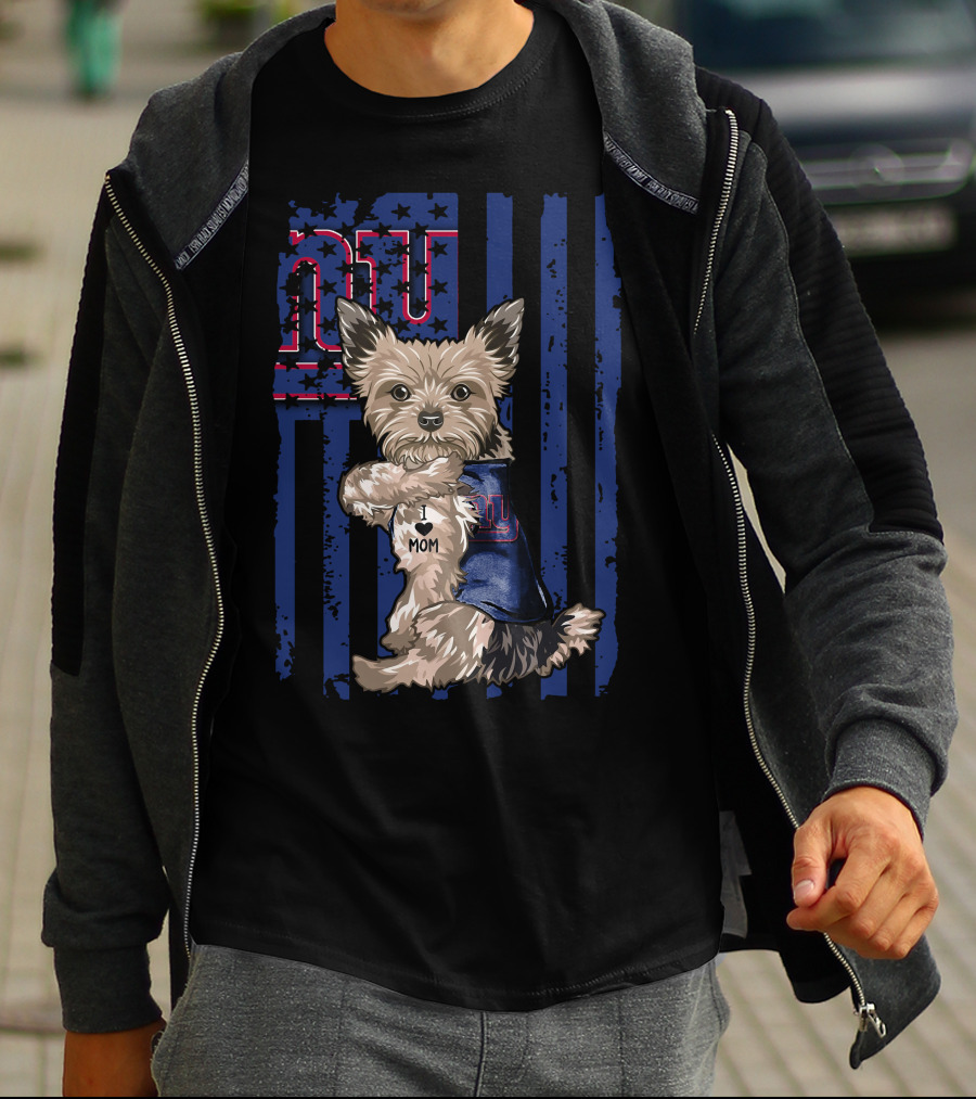 Yorkshire Terrier I Love Mom New York Giants Fan T-Shirt
