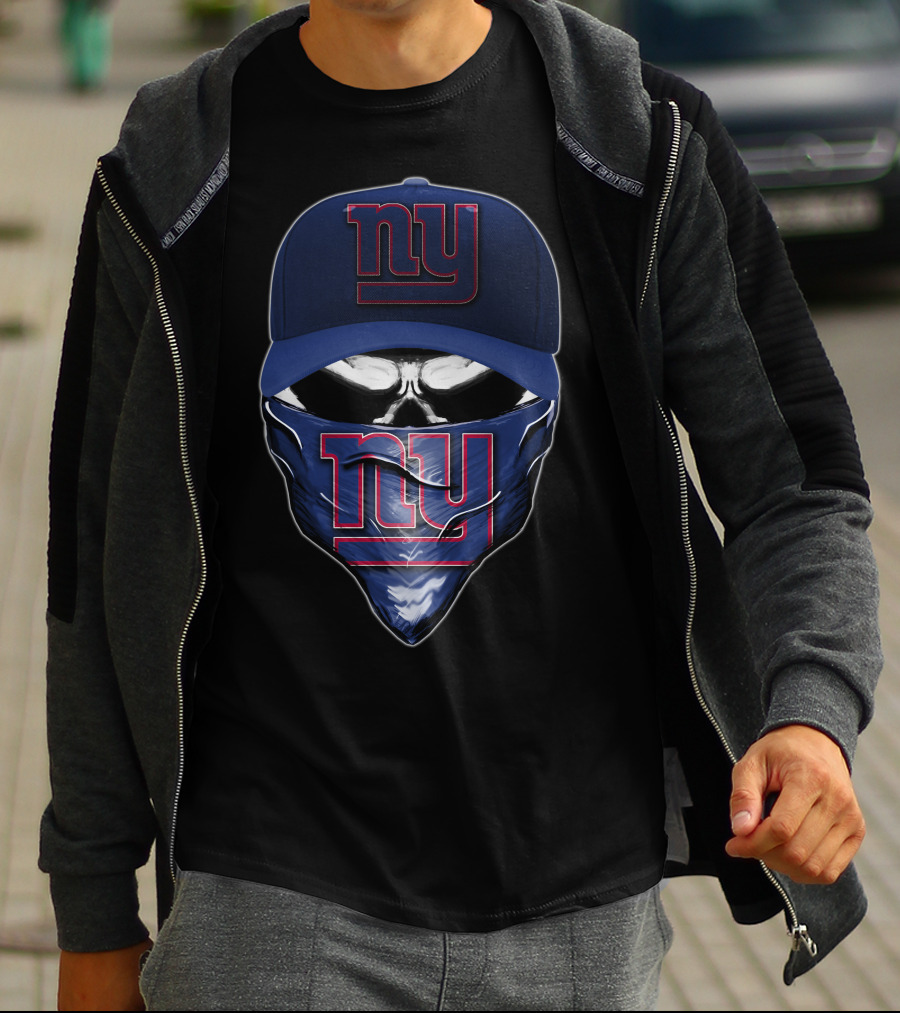 Skull V6 New York Giants Ny Logo Cap And Bandana T-Shirt