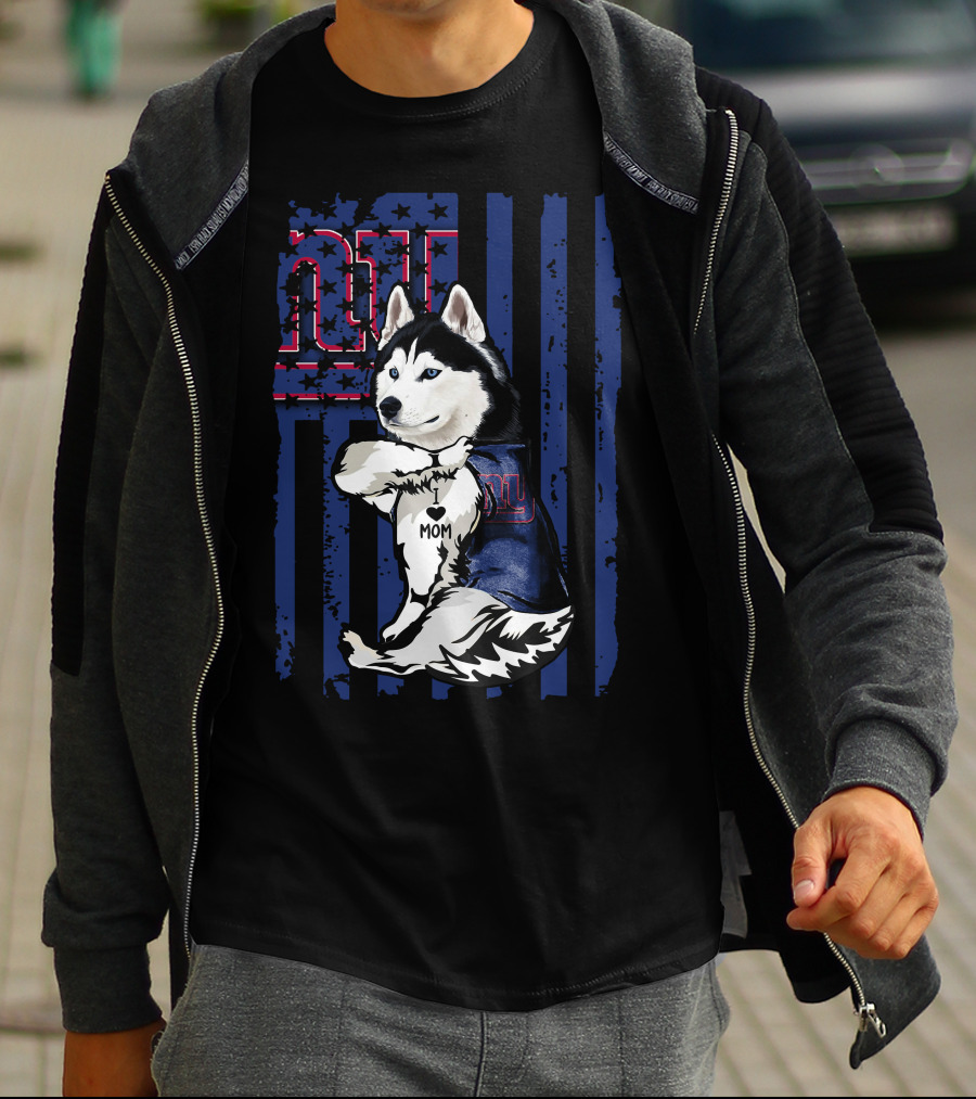 Siberian Husky I Love Mom New York Giants NFL Fan T-Shirt