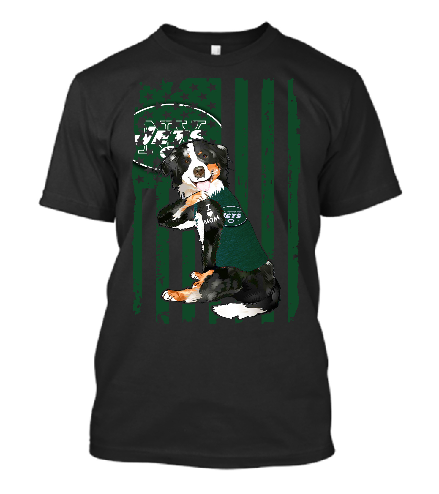 Border Collie I Love Mom New York Jets American Flag T-Shirt
