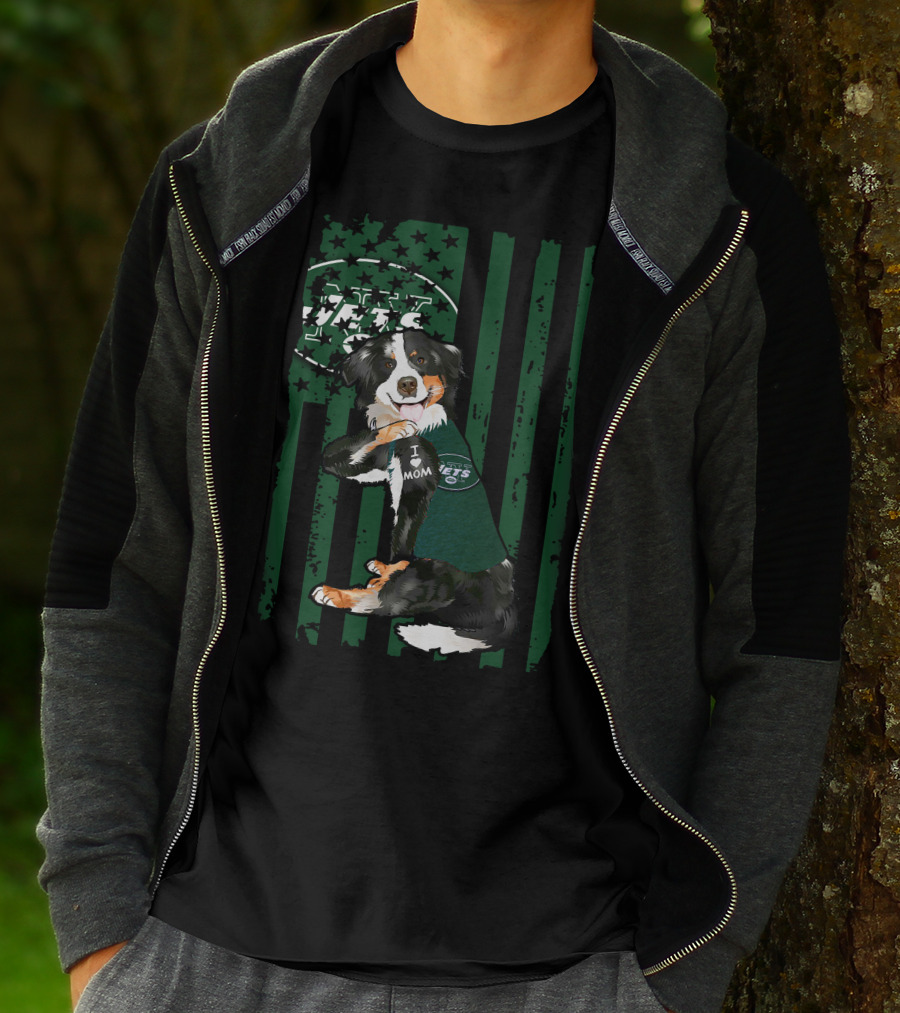Border Collie I Love Mom New York Jets American Flag T-Shirt