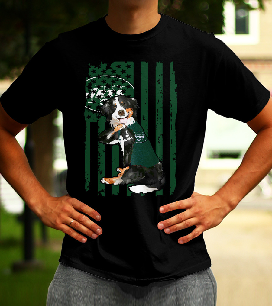 Border Collie I Love Mom New York Jets American Flag T-Shirt