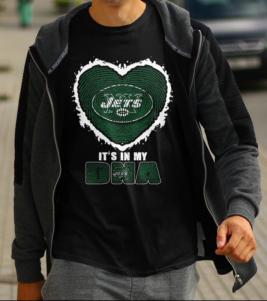 It's In My DNA New York Jets Heart Fingerprint T-Shirt