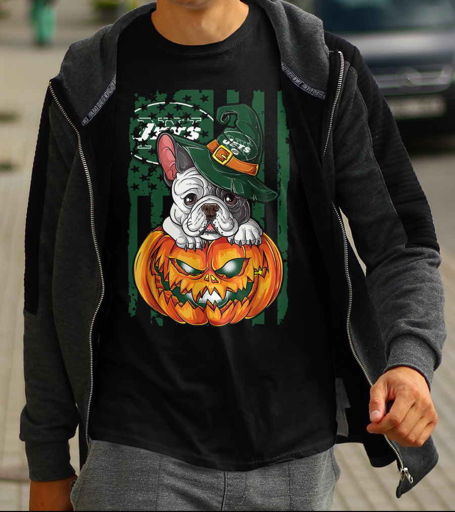 Hlw Bulldog New York Jets Halloween Pumpkin Wizard T-Shirt