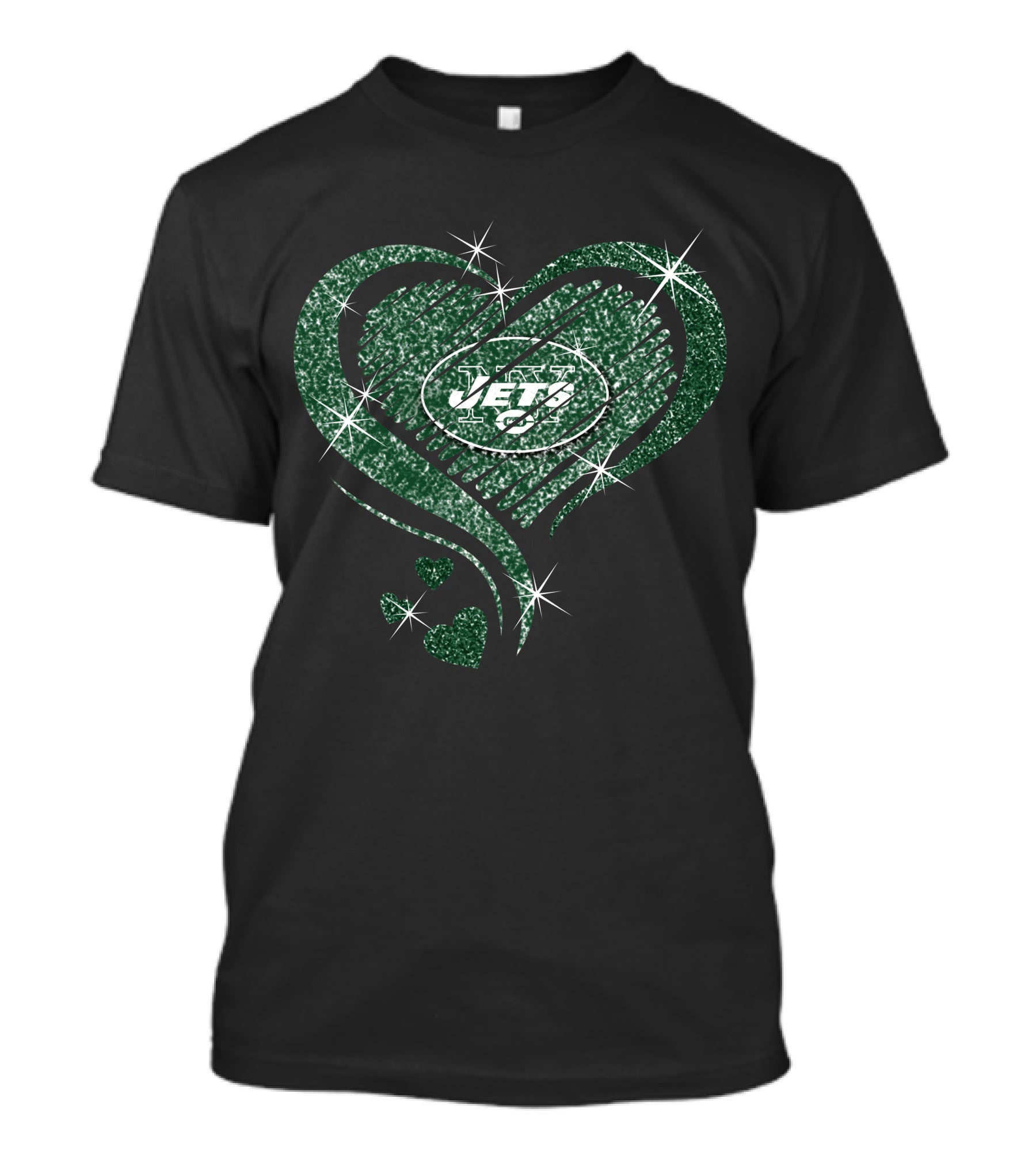 Heart Diamond Jets Glitter Green Football Fan T-Shirt
