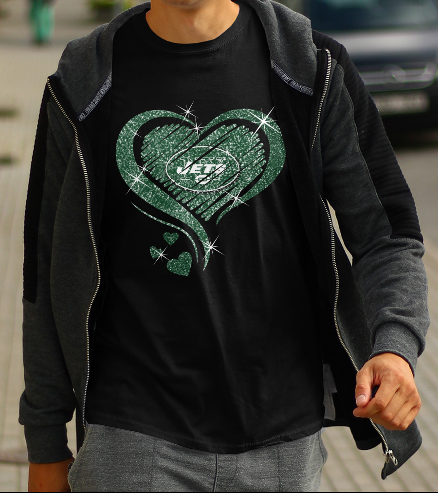 Heart Diamond Jets Glitter Green Football Fan T-Shirt