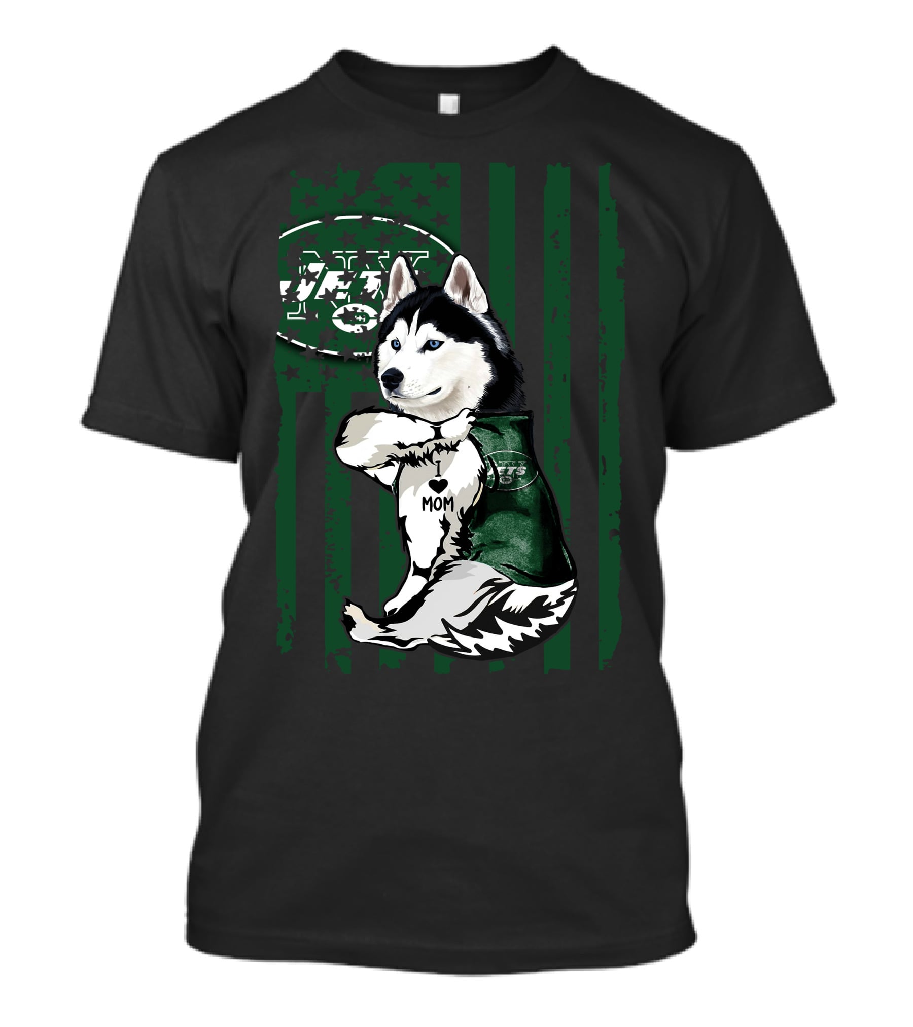 Siberian Husky I Love Mom New York Jets Fan Flag T-Shirt