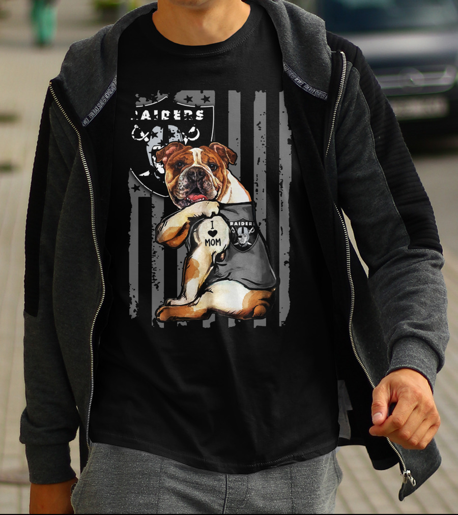 Bulldog I Love Mom Oakland Raiders T-Shirt